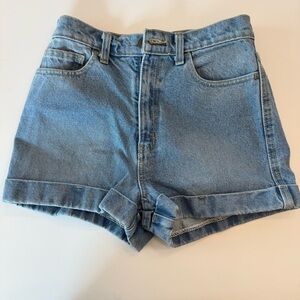 American Apparel “The High Waisted Cuff Short,” light wash, size 28
